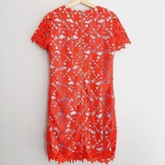 TWIK Simons Red Floral Lace Overlay Sheath Dress Sz S - Picture 7 of 11